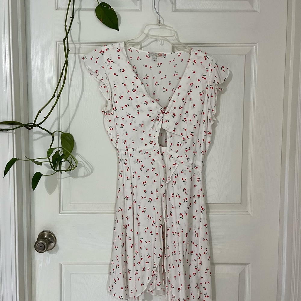 Flowy white dress with cherries